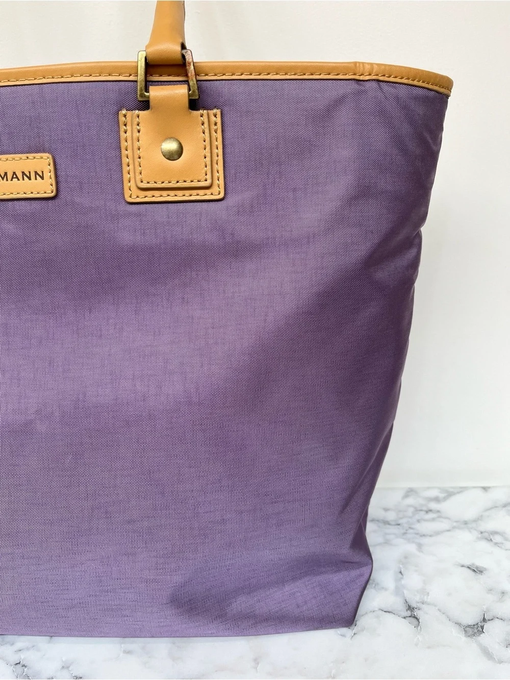 Hartmann purple nylon tote bag leather handles trim travel work bag